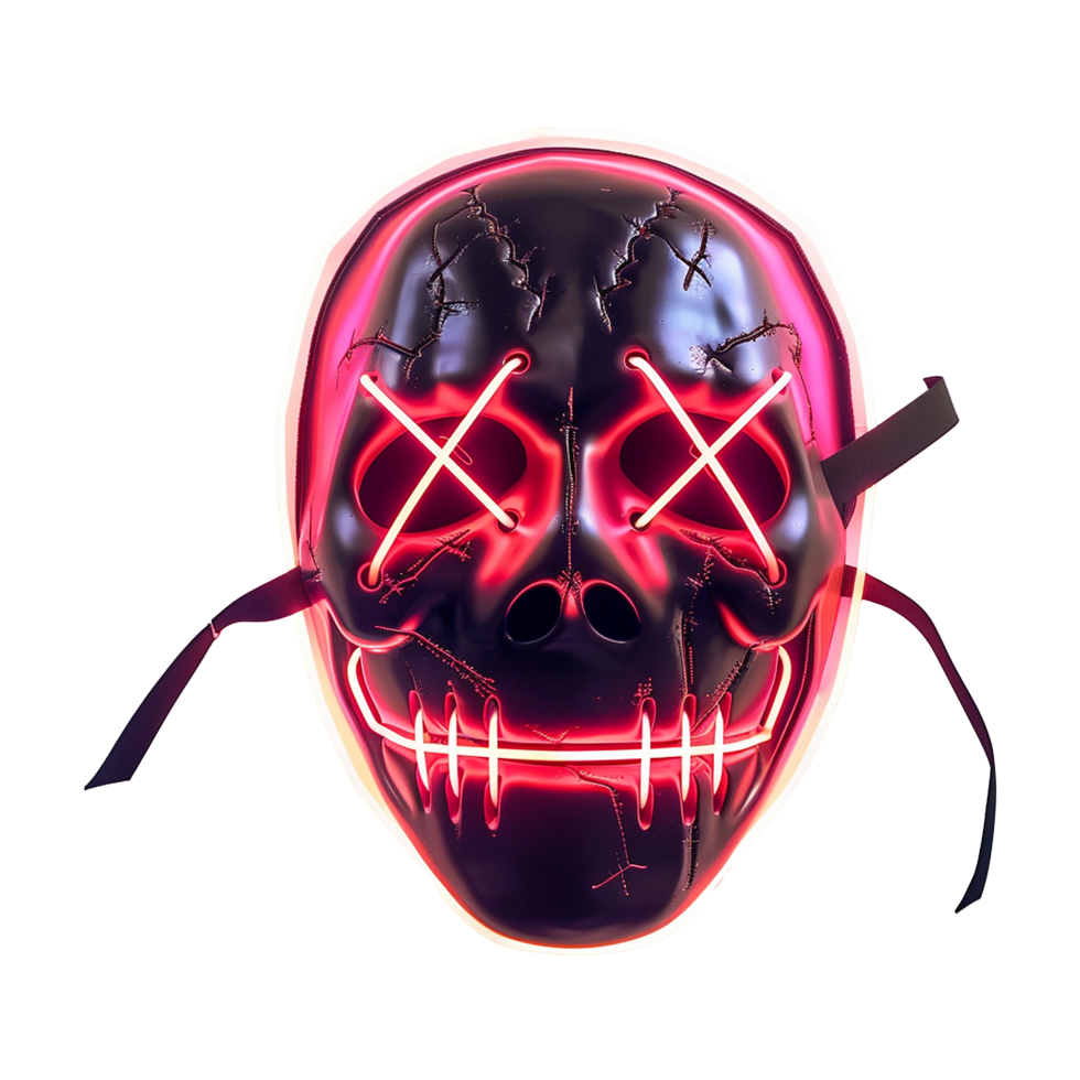 Creepy LED Neon Light Up Halloween Mask with Stitched Mouth and X Eyes png