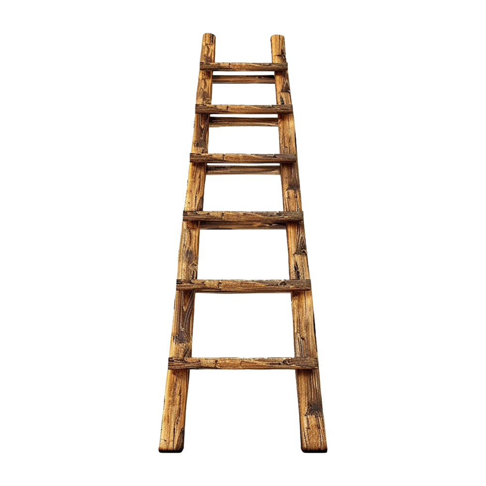 Rustic Wooden Ladder against a Striped Background, Tall Vertical Ladder, Brown Wooden Steps, Home Decor, Climbing Equipment png