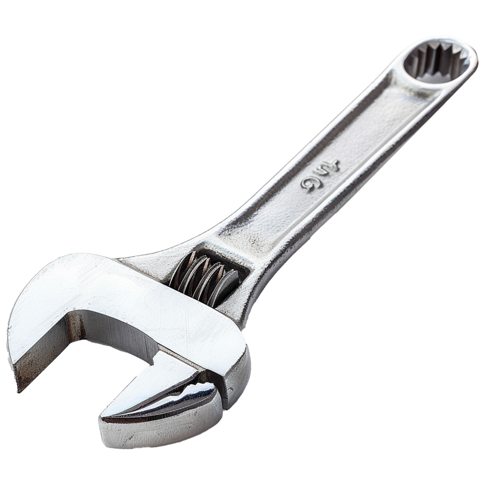 Closeup of a Shiny Silver Adjustable Wrench Isolated on White Background png