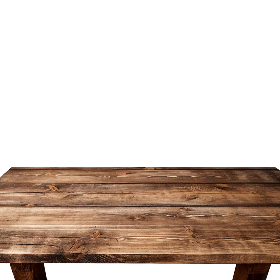Rustic Brown Wooden Tabletop Against White Background Empty Surface Mockup png