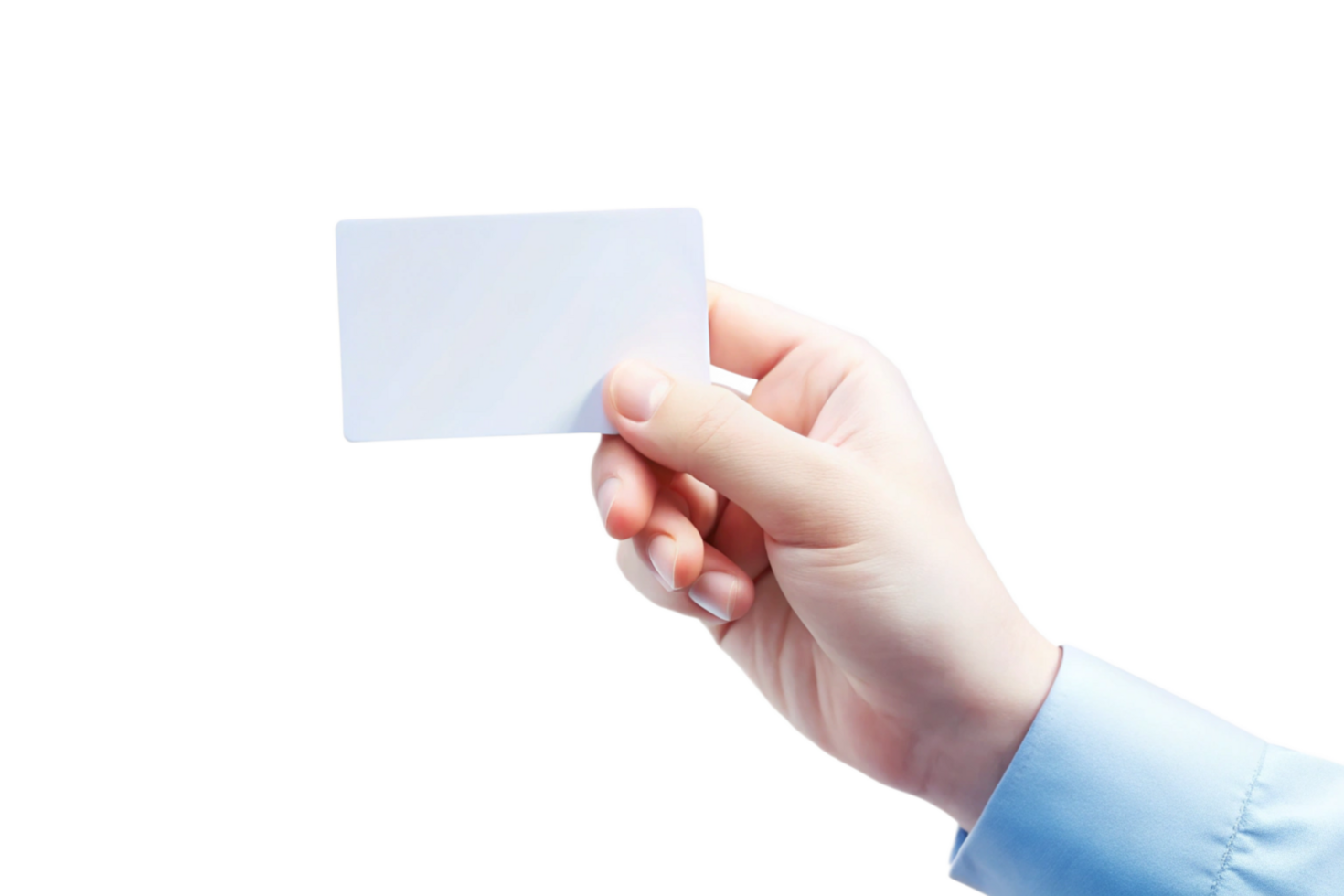 A hand holding a blank white card business card mockup isolated on black background png
