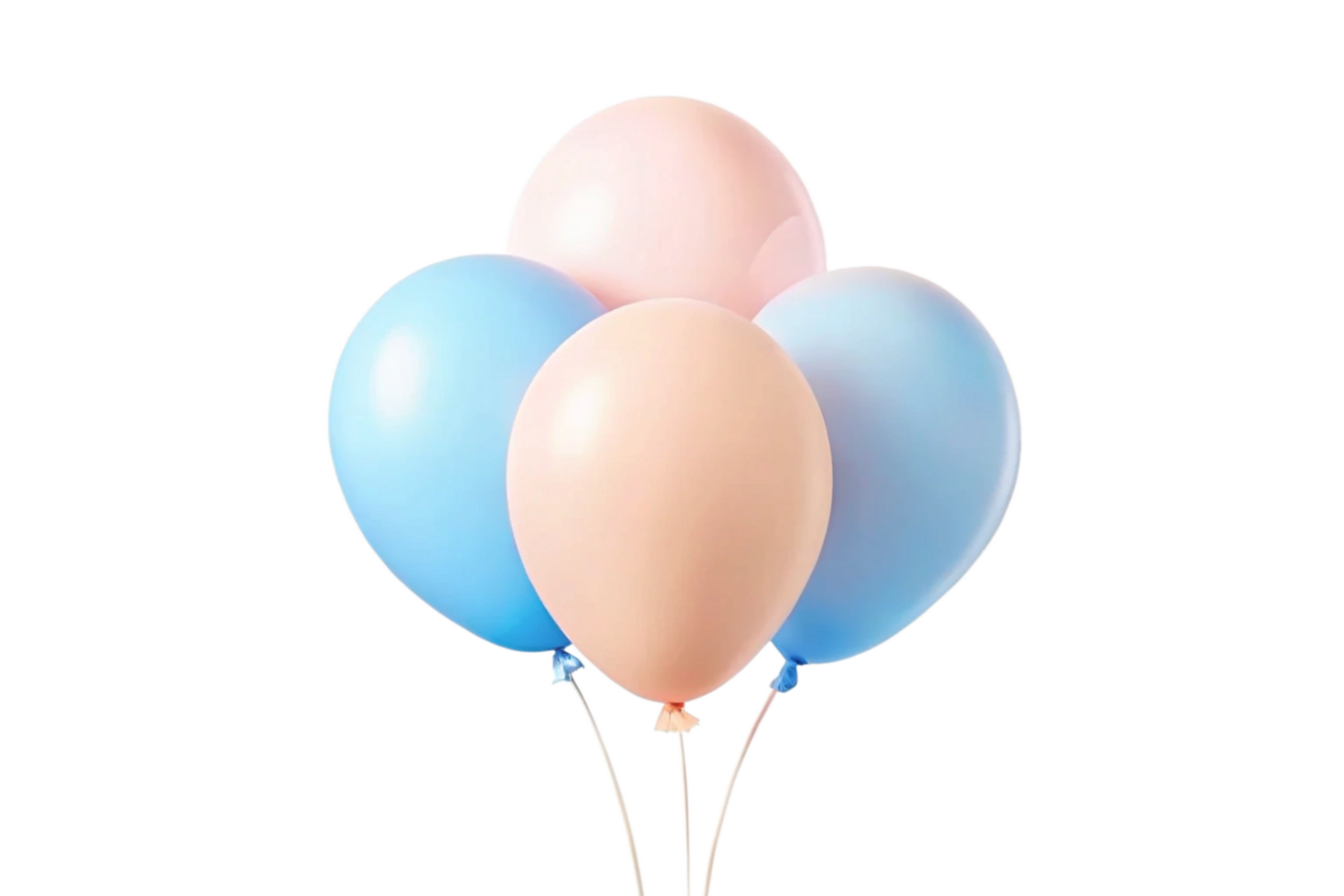 Three pastelcolored balloons floating together a light pink balloon in the middle and two light blue balloons on either side png