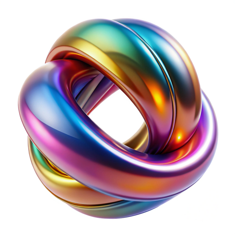 Abstract 3D Render of a Colorful Intertwined Knot with Iridescent Metallic Surface and Smooth Curves png