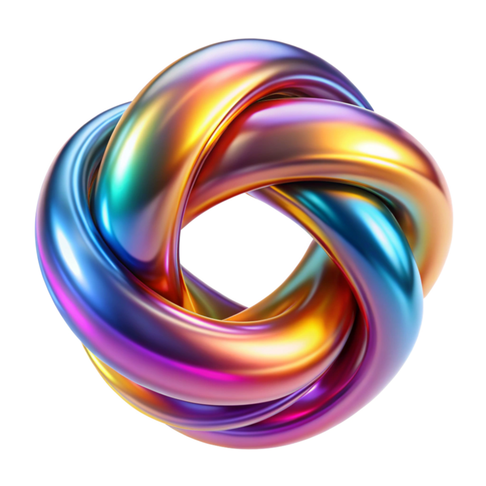 Abstract 3D Render of a Shiny Iridescent Knot with Vibrant Colors and Smooth Surfaces png