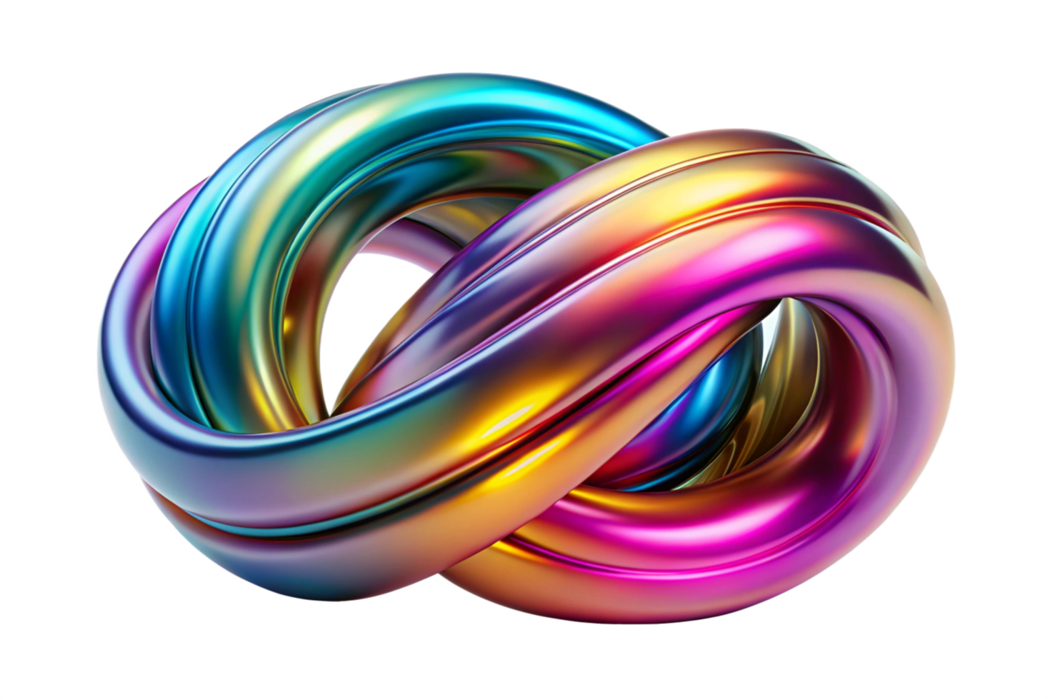 Abstract 3D Render of Intertwined Colorful Metallic Rings Knotted Design png
