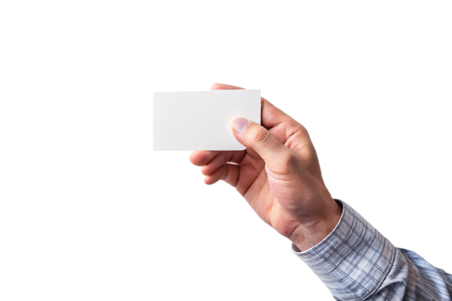 Man's Hand Holding a Blank White Business Card Against a Black Background png