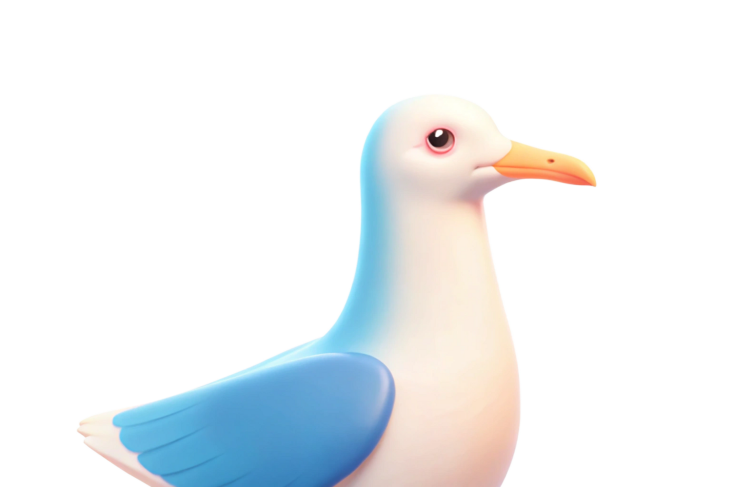 Adorable 3D Render of a Cartoon Seagull Bird with Blue Wings png