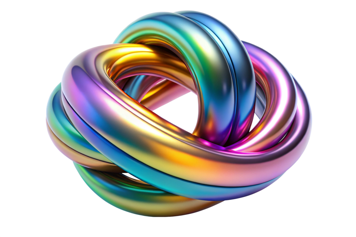 Abstract 3D Render of Intertwined Rainbow Colored Metallic Rings Knot png
