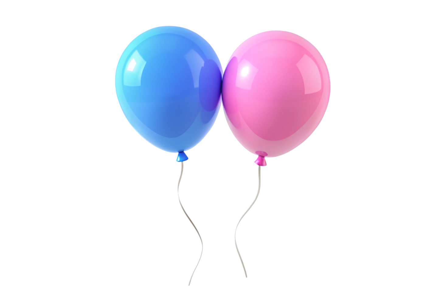 Two Glossy Balloons, Pink and Blue, Floating Together on Black Background, 3D Render of Festive Celebration Decor png