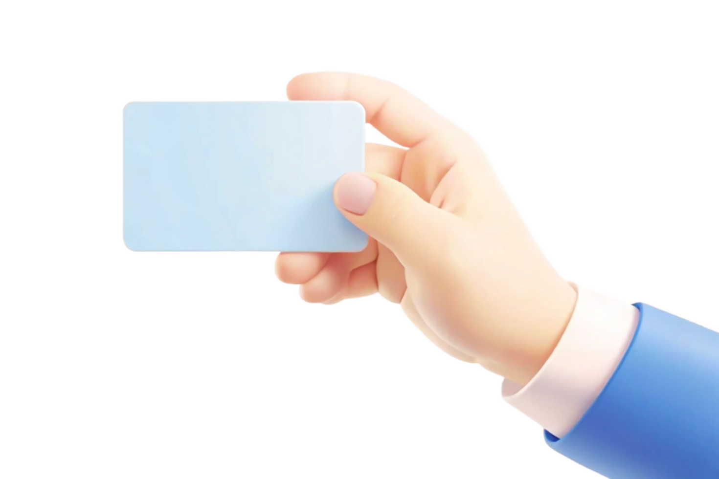 A 3D Render of a Hand Holding a Blank Light Blue Card Business Card Mockup png