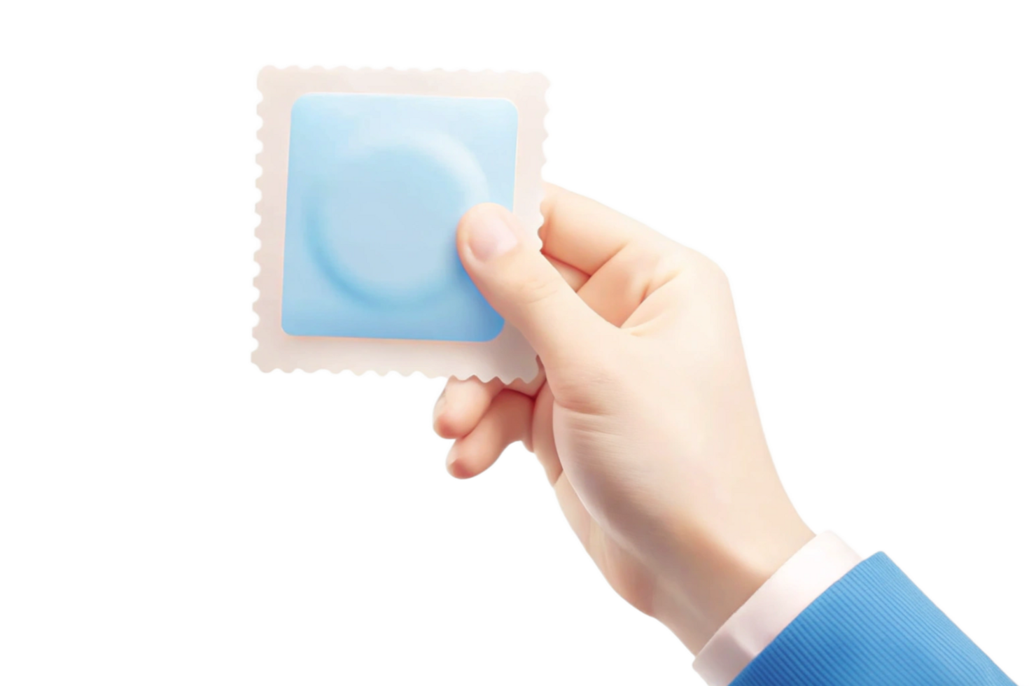 A hand holding a light blue condom in its packaging a health and safety image png