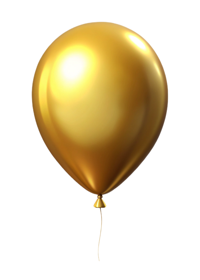 A single golden balloon floating on a black background. Shiny and reflective, this image is perfect for celebrations and festivities. png