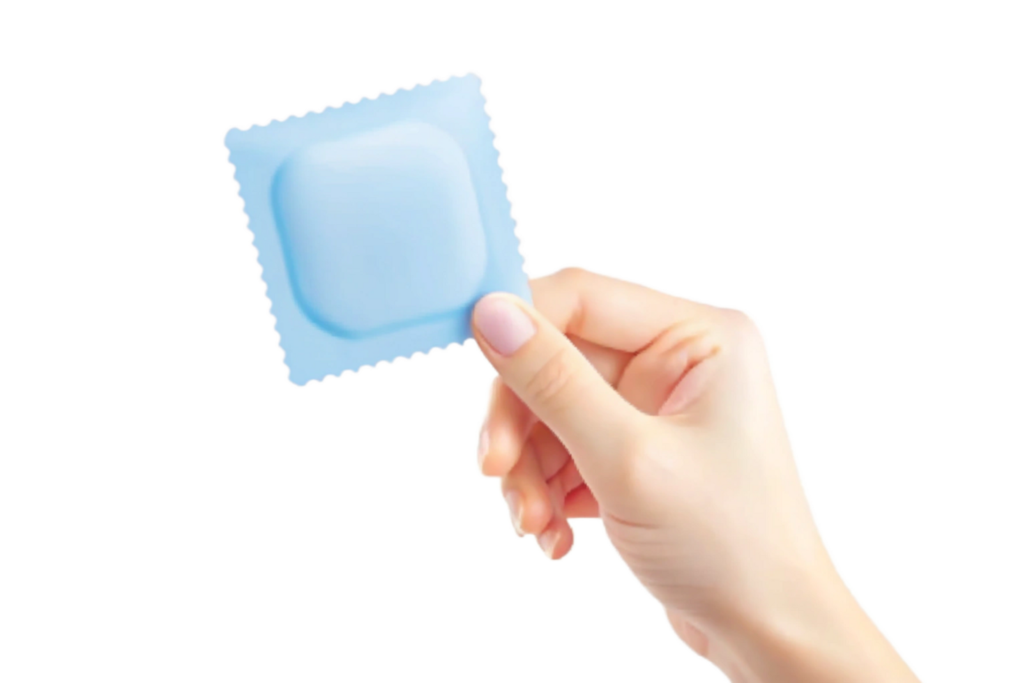 A Woman's Hand Gently Holding a Light Blue Square Packet png