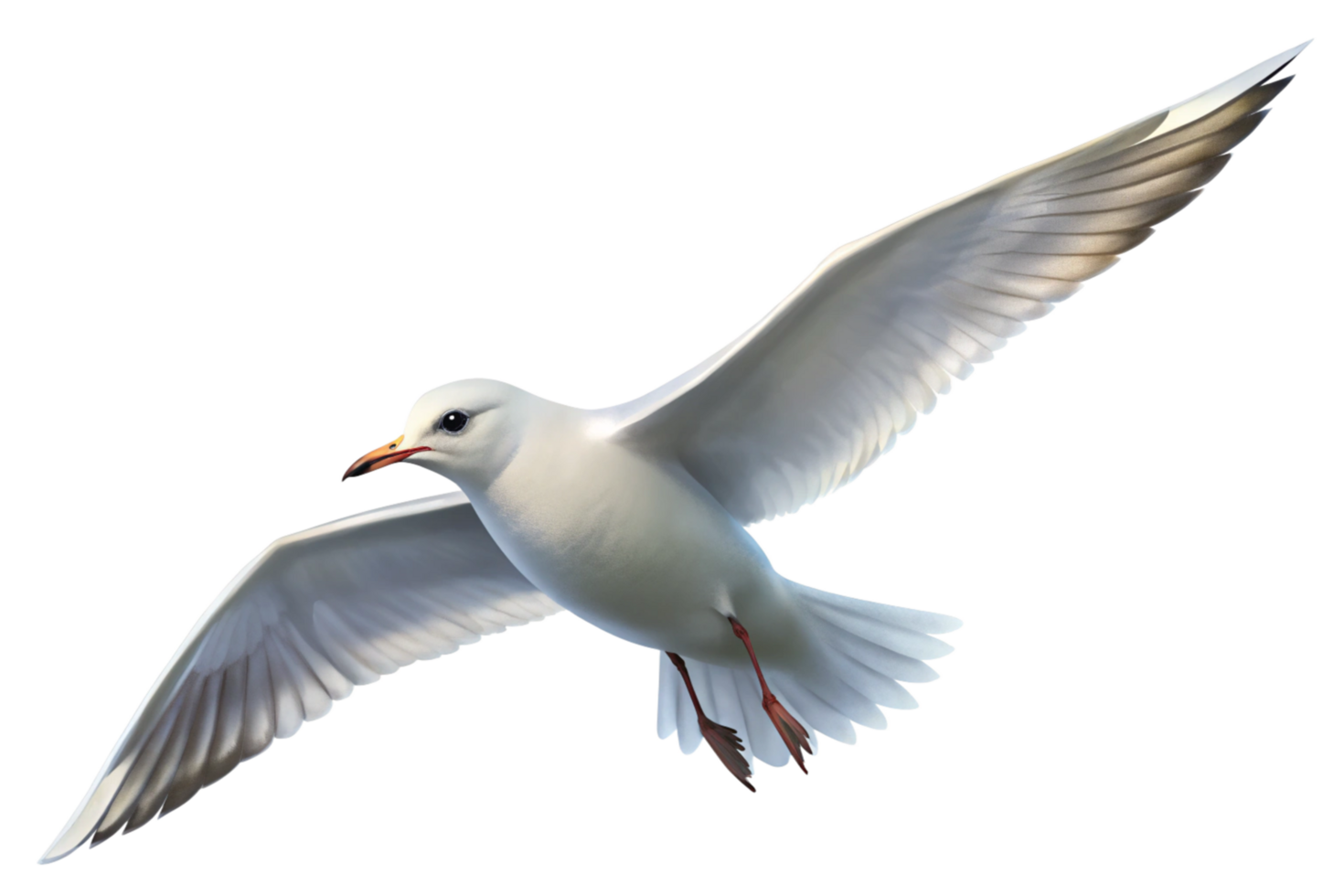 A Majestic White Seagull in Flight Against a Black Background A Stunning Avian Image png