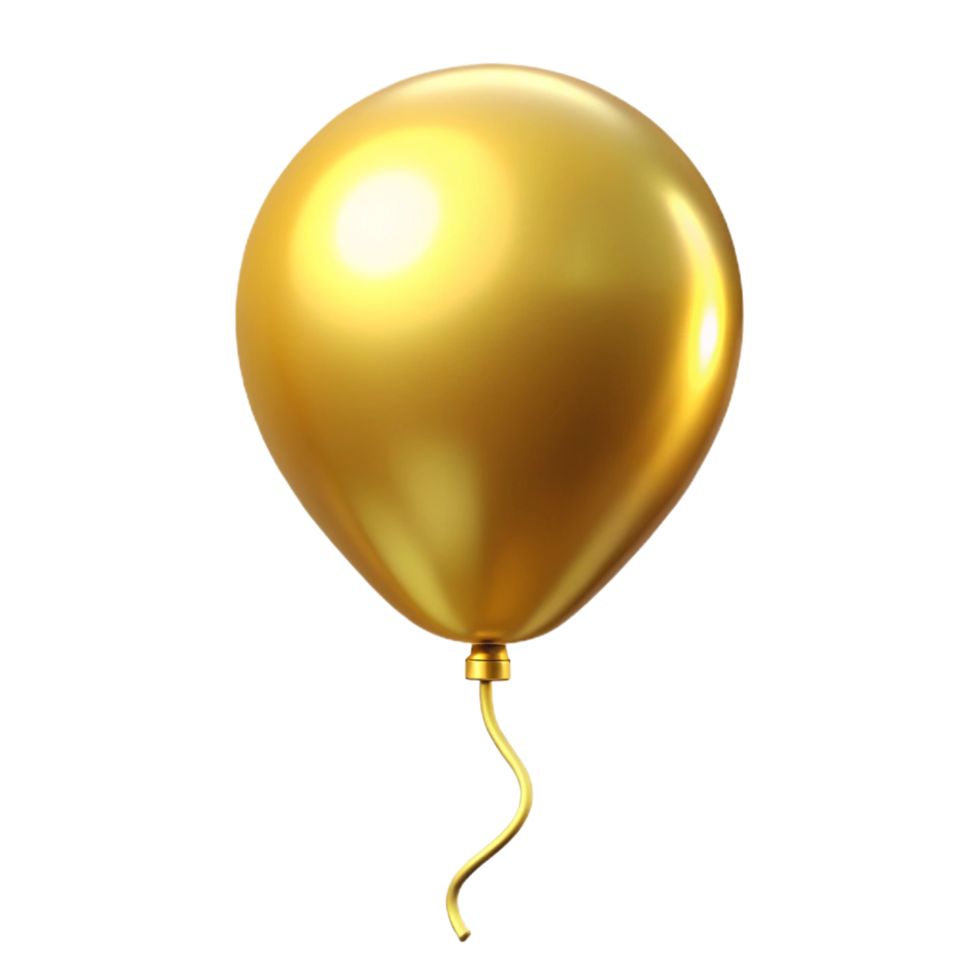 A single golden balloon floating on a black background, shiny and reflective surface, elegant and celebratory png
