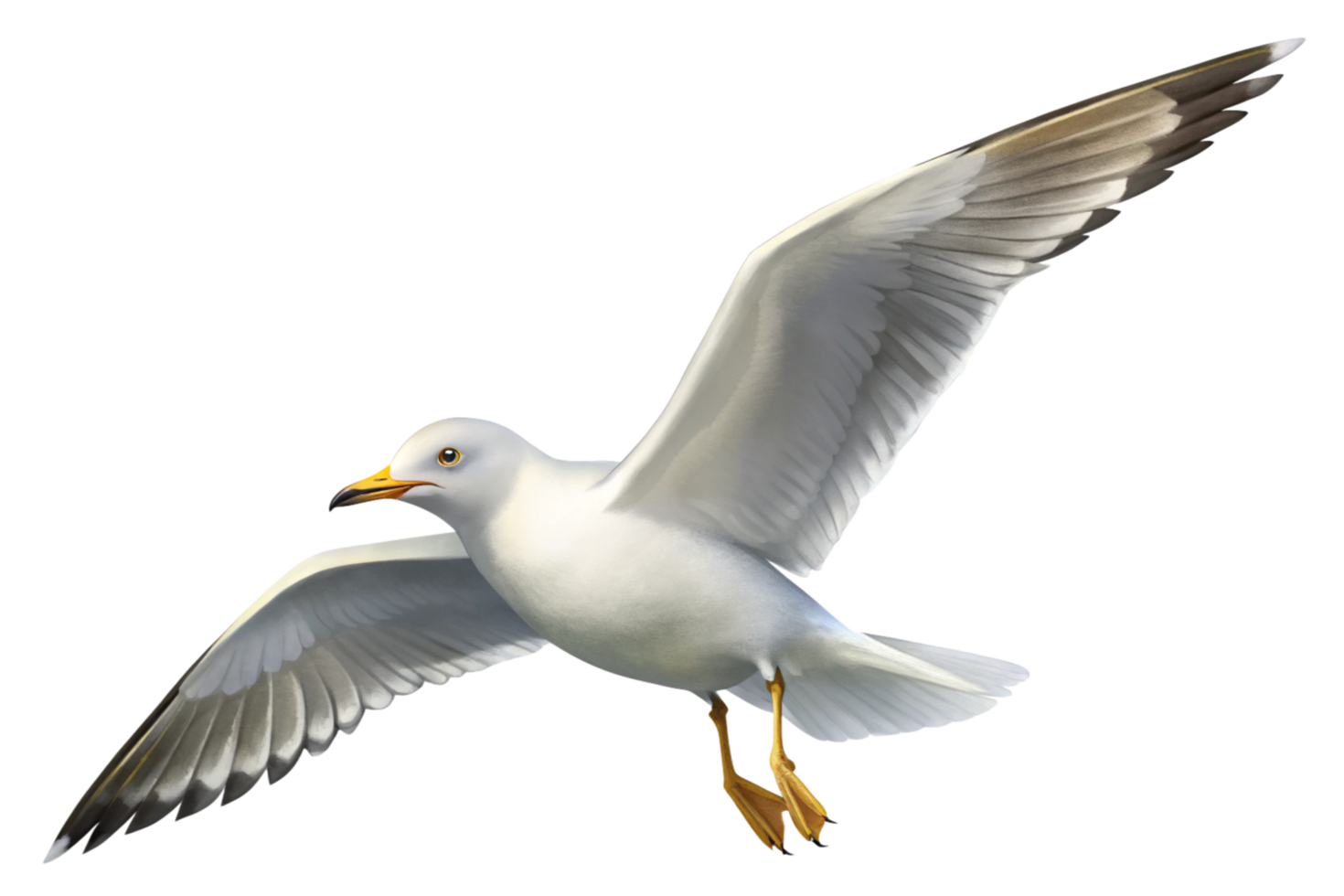 Stunning White Seagull in Flight Against a Black Background png