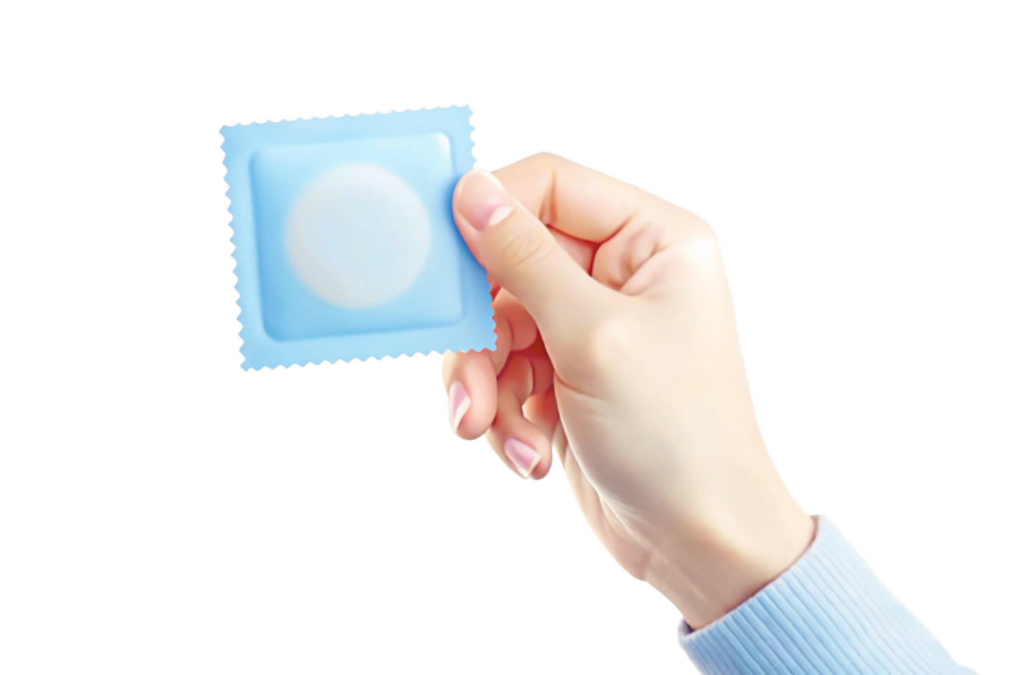 A hand holding a condom package against a black background png