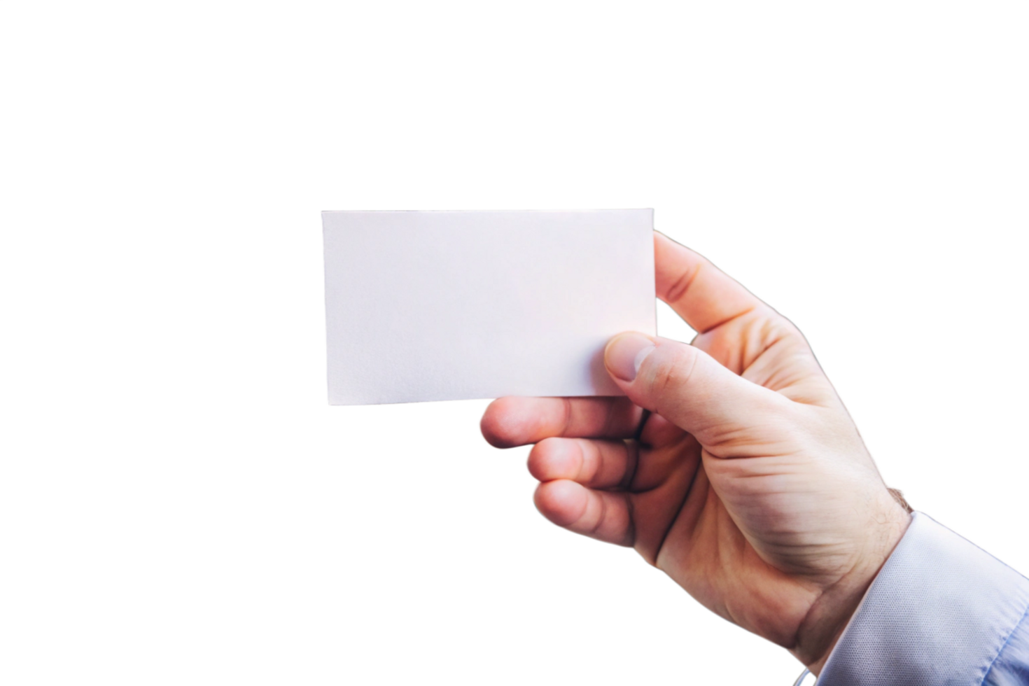 A hand holding a blank white card against a black background a closeup image showing details png