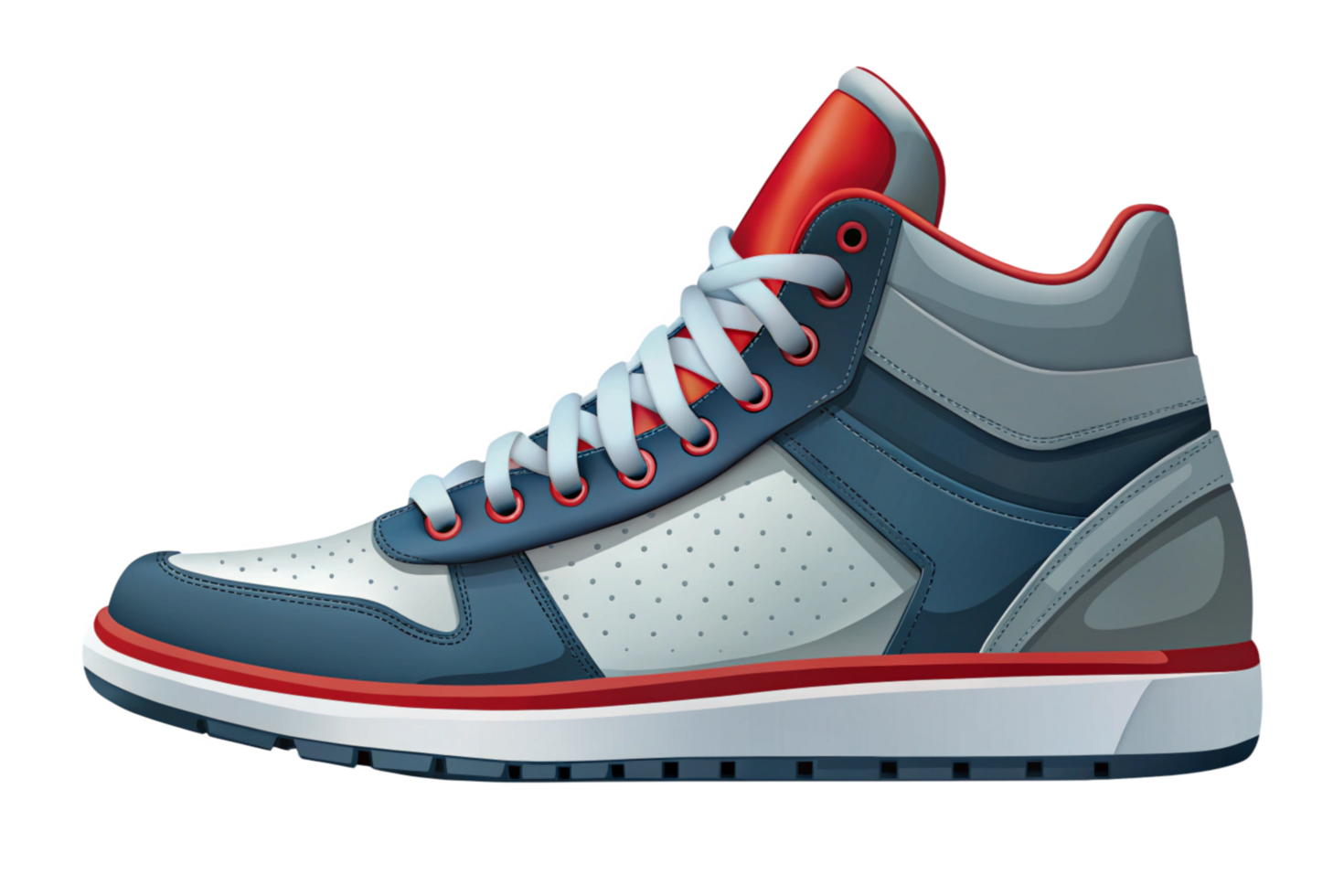 Stylish HighTop Sneaker Design in Blue Gray and Red Accents png