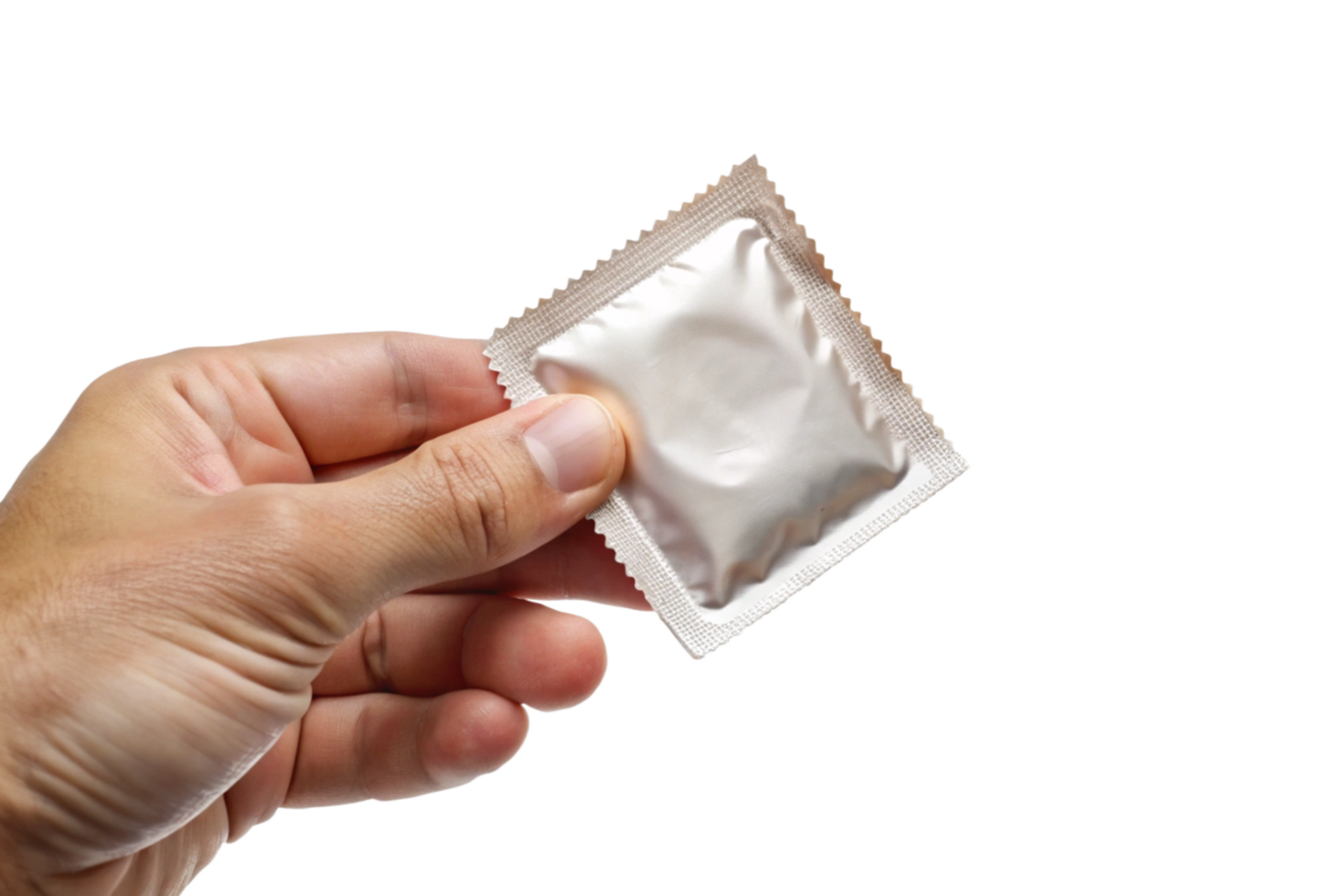 hand holding condom in its original packaging against a black background png
