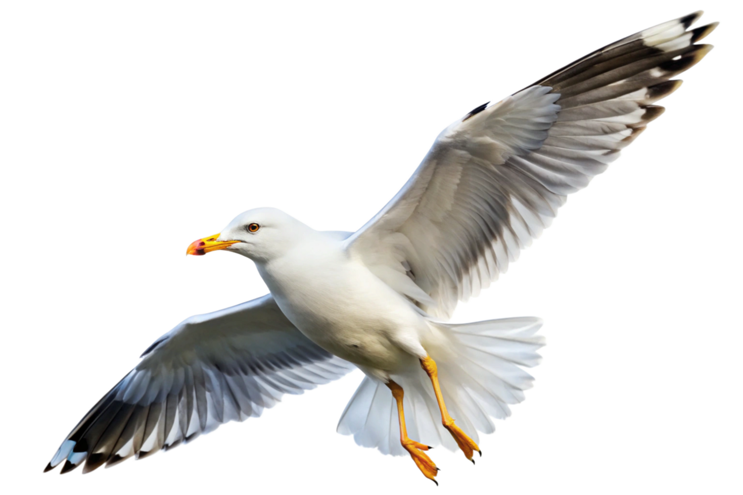 A Stunning Seagull in Flight Against Black Background png