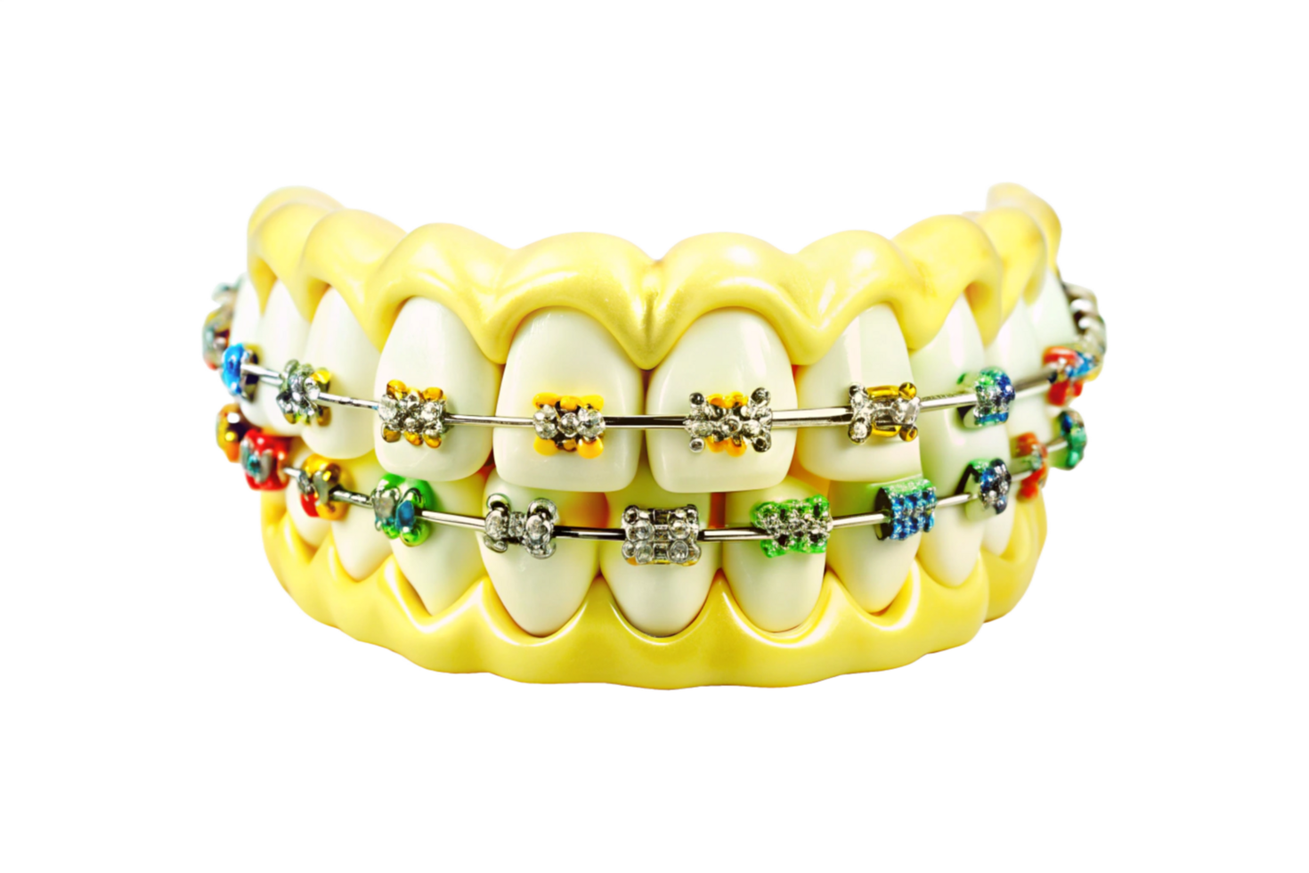 Colorful Orthodontic Braces on a Model of Human Teeth png