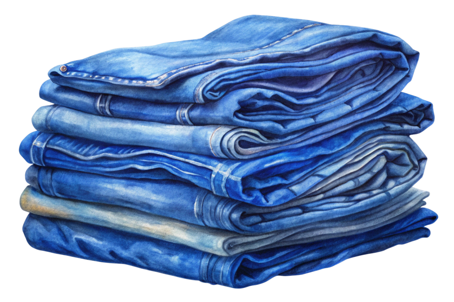 A Stack of Watercolor Blue Jeans Folded Neatly png