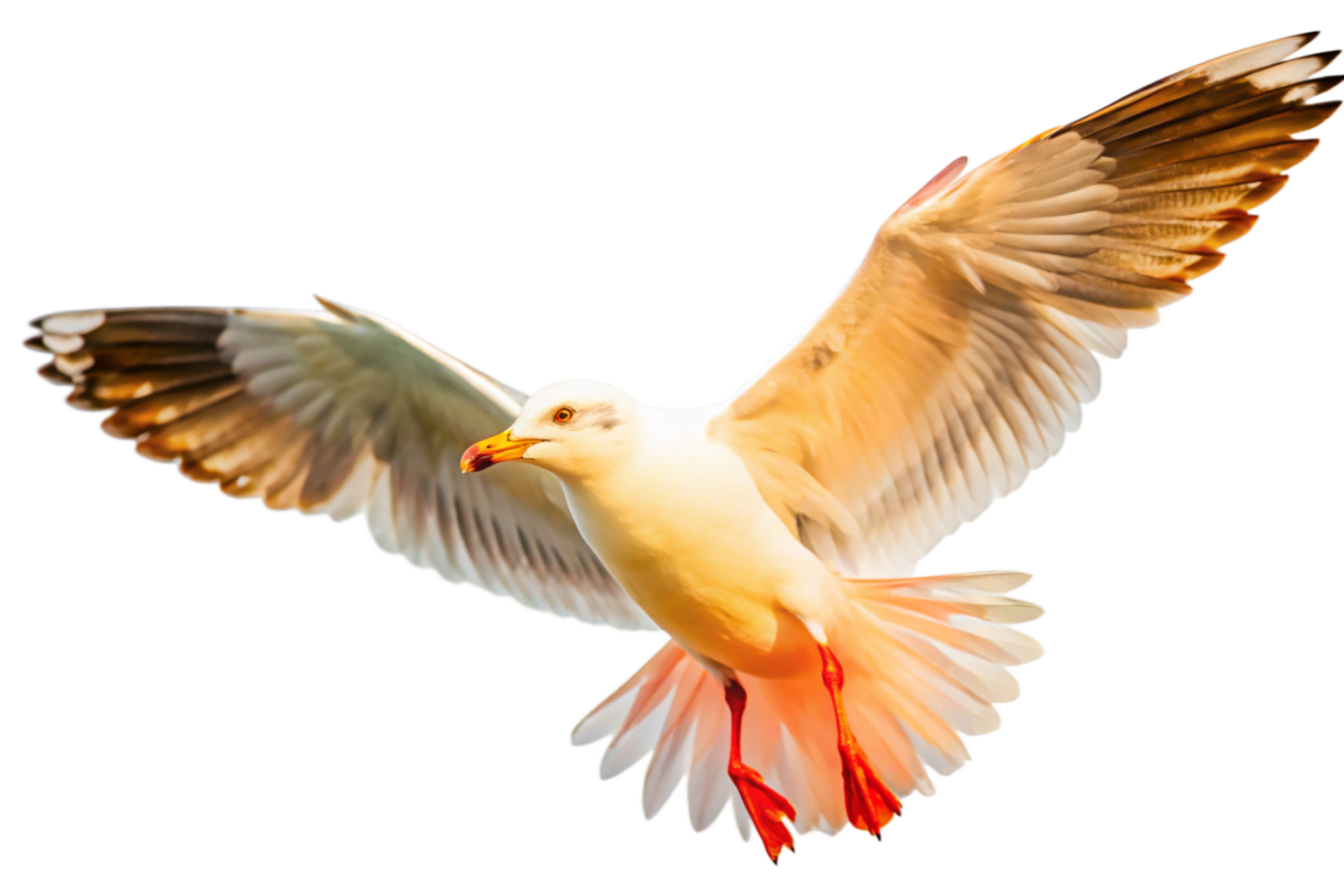 Majestic Seagull in Flight Golden Hour Wings Spread Wide Soaring High Above Ocean Waves png