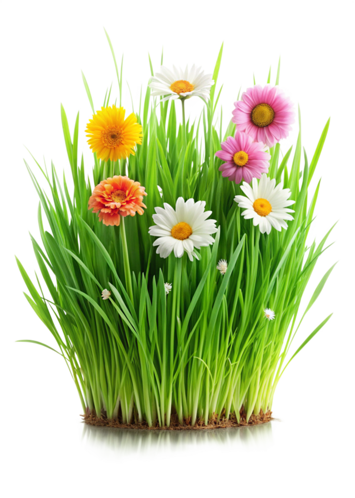 Vibrant Flowers Blooming in Lush Green Grass png