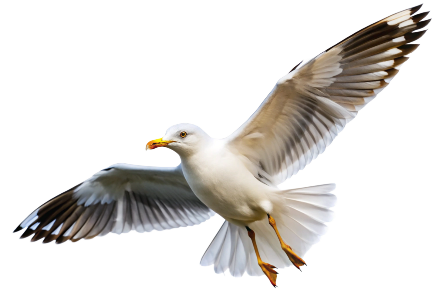 Seagull in Flight Against a Black Background A Stunning Image of a White Seagull with Spread Wings png