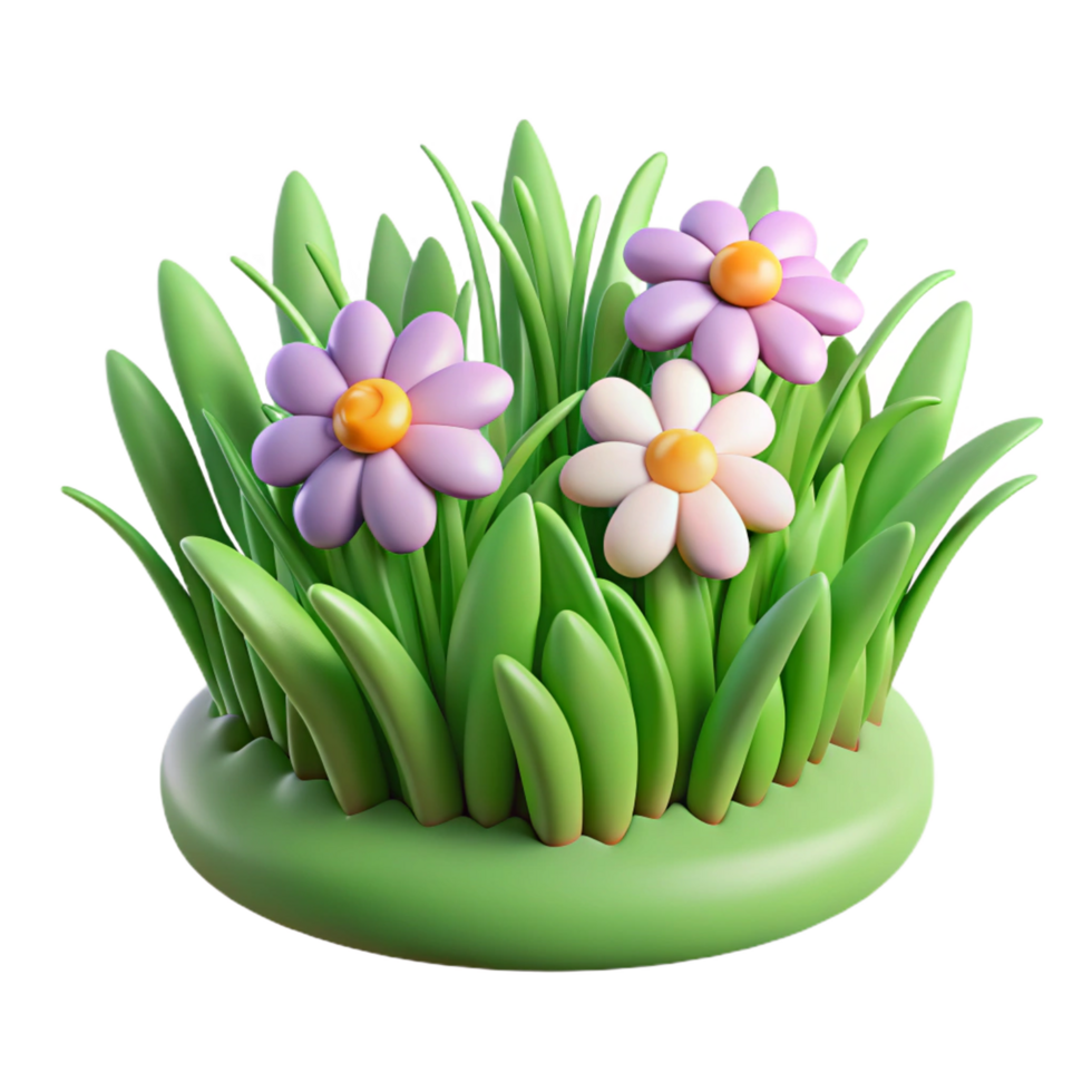 Adorable 3D Render of Cartoon Flowers png