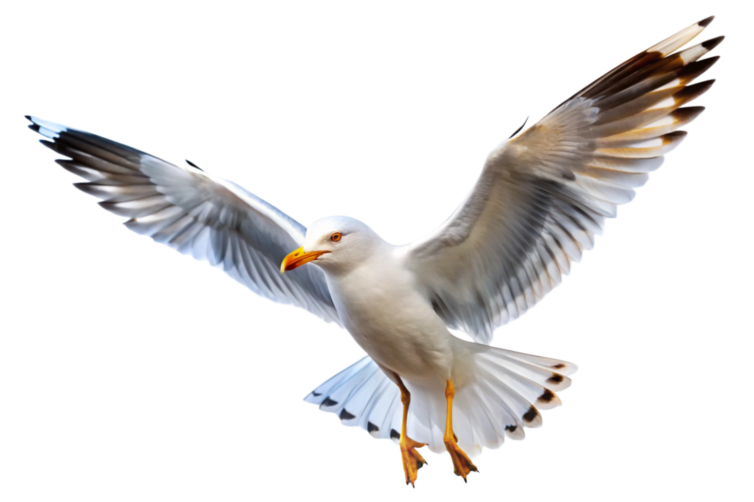 Majestic Seagull in Flight Against a Black Background A Stunning Image of a Bird with Wings Spread Wide png