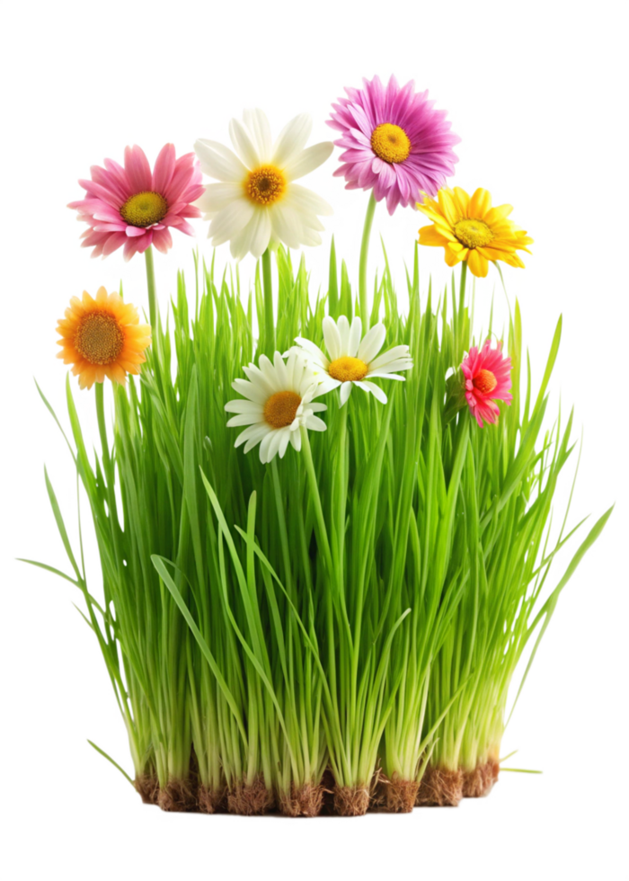 Vibrant Spring Flowers Blooming in Lush Green Grass a Delightful Scene of Nature png