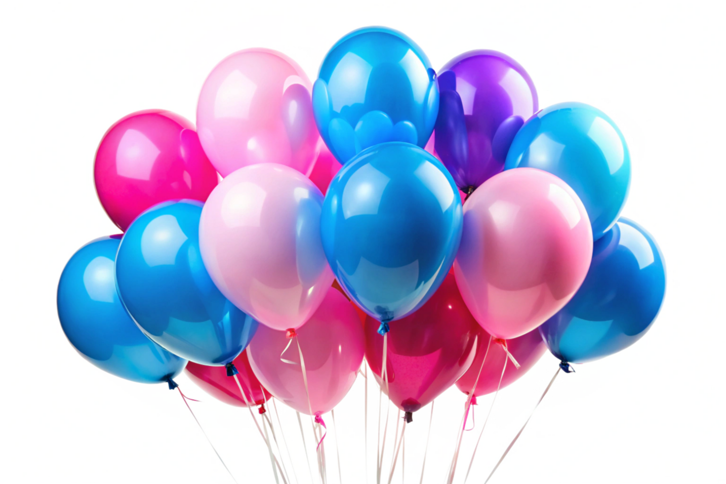 A vibrant bunch of pink blue and purple balloons celebrating a birthday or party png