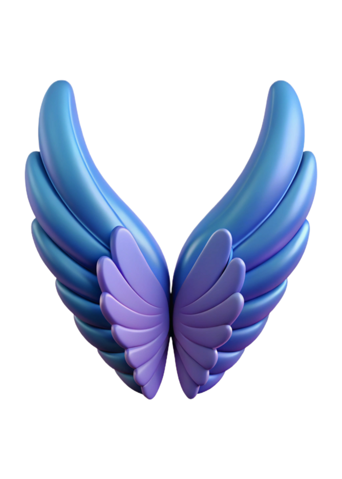 Stunning 3D Render of Purple and Blue Angel Wings with Smooth Curves and Gradient Colors png