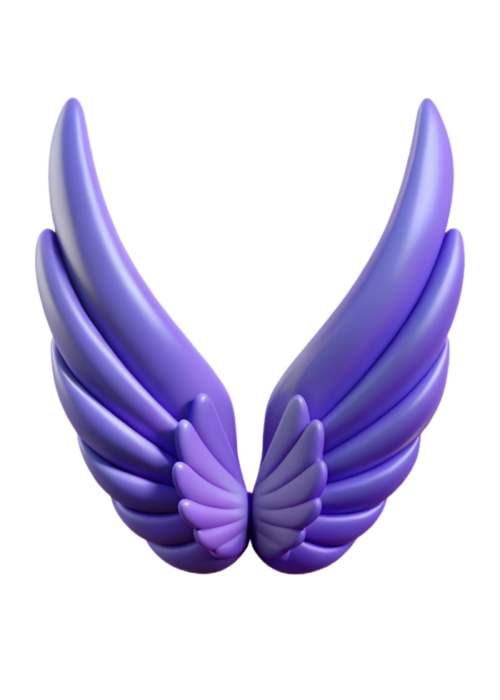 Stunning 3D Render of Elegant Purple Angel Wings with Smooth Curves and Soft Gradient png