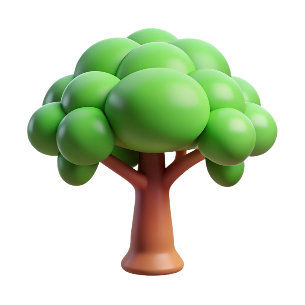 Cartoon 3D Render of Tree with Round Leaves and Brown Trunk png