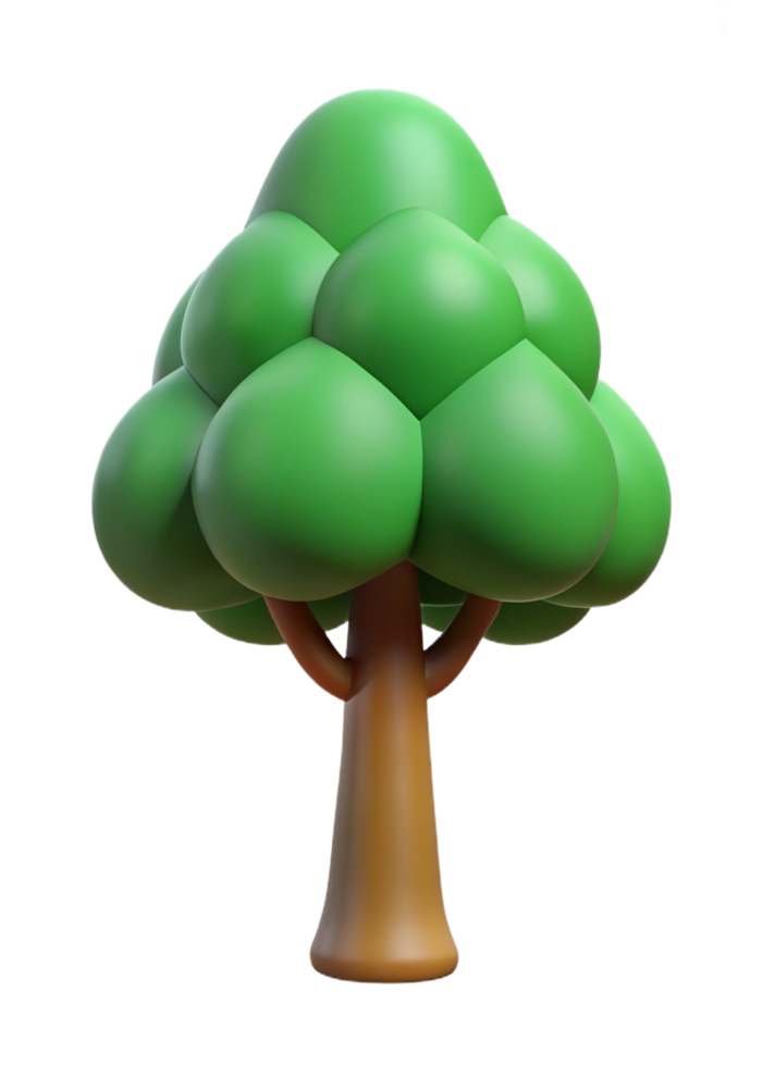 Cartoon 3D Render of a Lush Green Tree with a Brown Trunk and Bulbous Leaves png