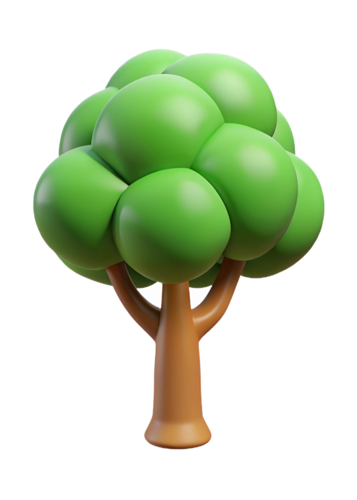 A Charming 3D Render of a Cartoon Tree with a Unique Design and Green Foliage png