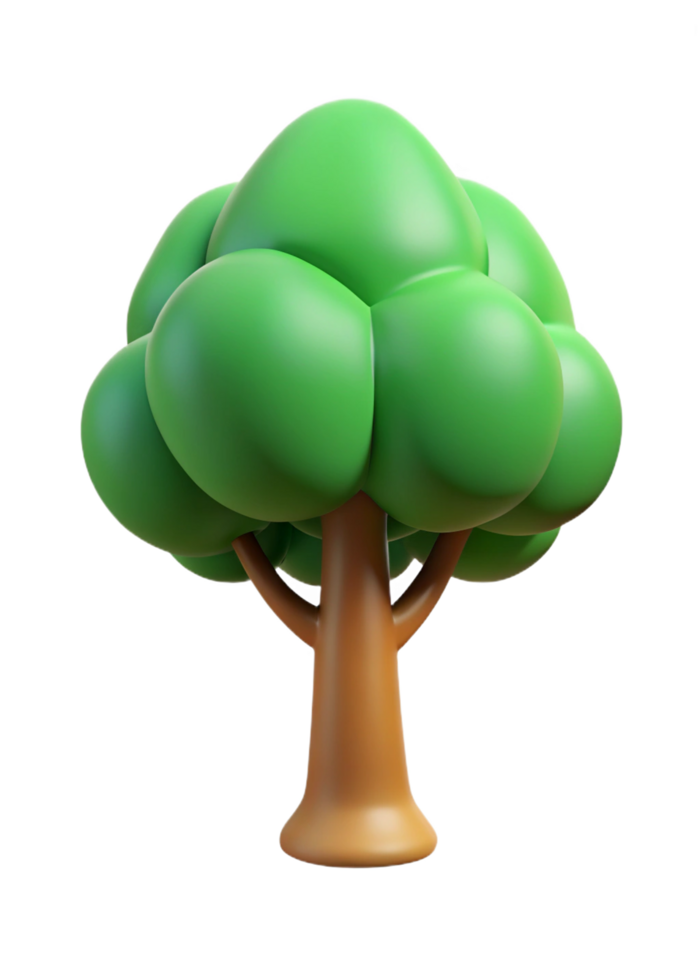 A charming 3D rendering of a cartoon tree with a vibrant green crown and a light brown trunk png