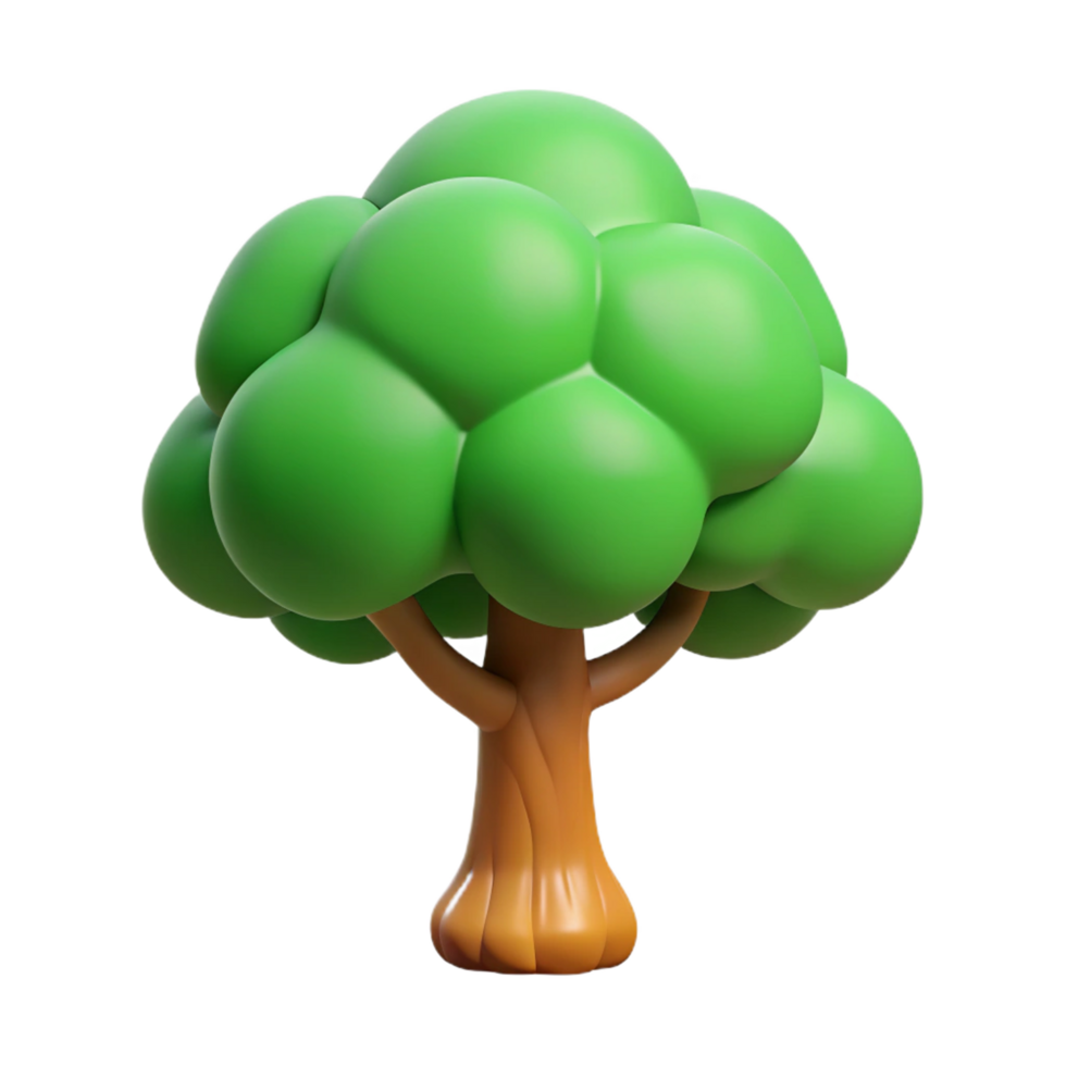 Cartoon 3D Render of a Green Tree with a Brown Trunk and Bulbous Leaves png