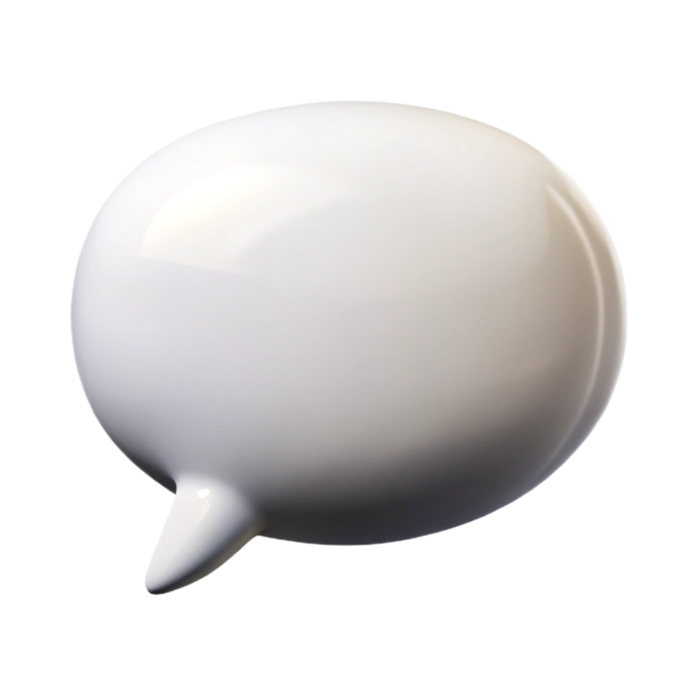 A 3D Render of a Glossy White Speech Bubble on a Black Background png