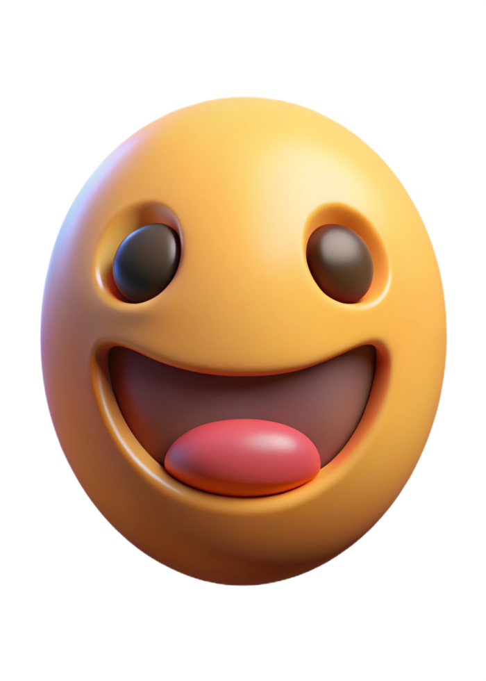 A 3D Render of a Happy Smiling Yellow Emoticon with Big Eyes and Tongue Sticking Out png