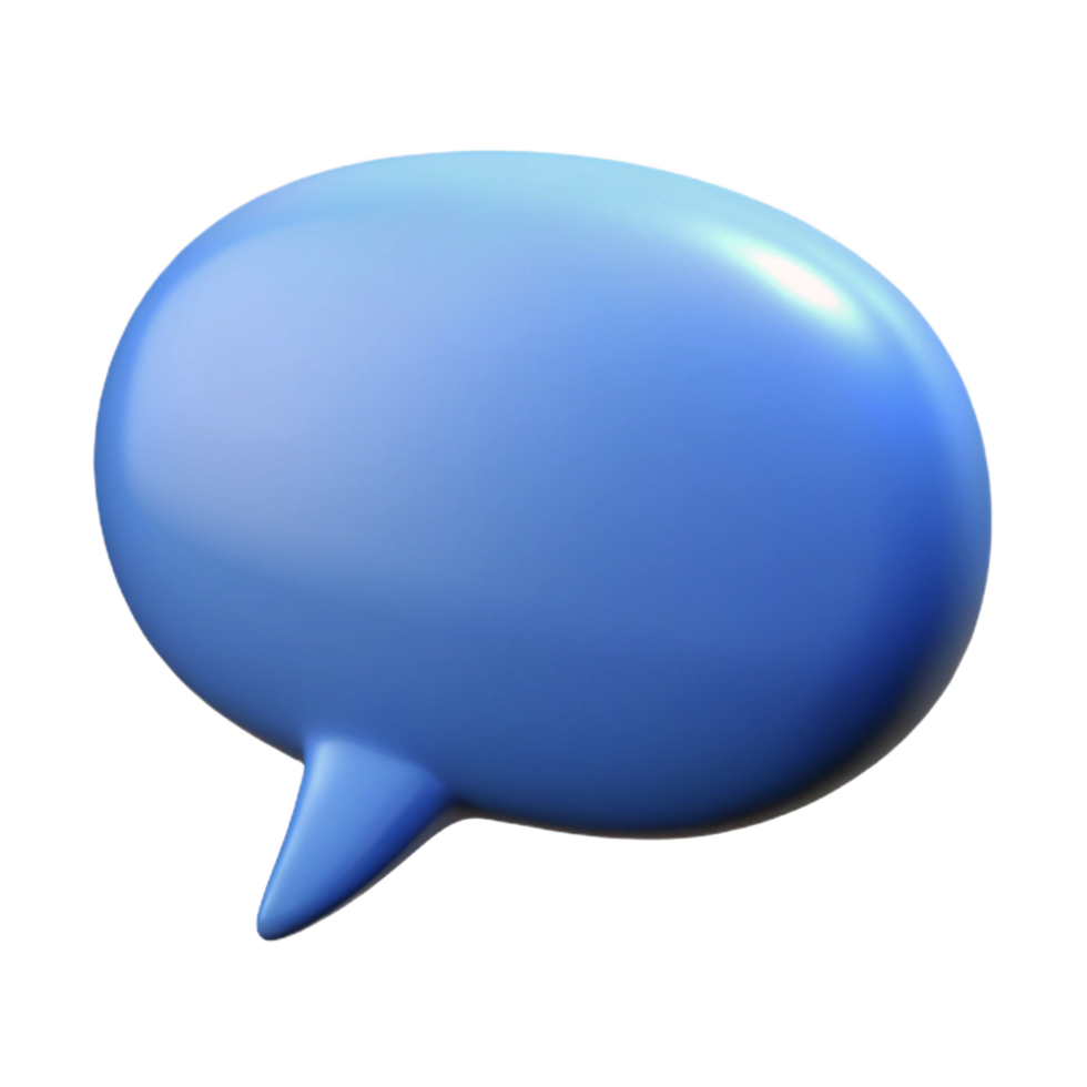 A 3D Render of a Glossy Blue Speech Bubble for Communication and Conversation png