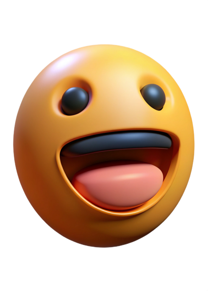 A 3D Render of a Joyful Yellow Emoticon with Wide Open Mouth and Tongue Out png