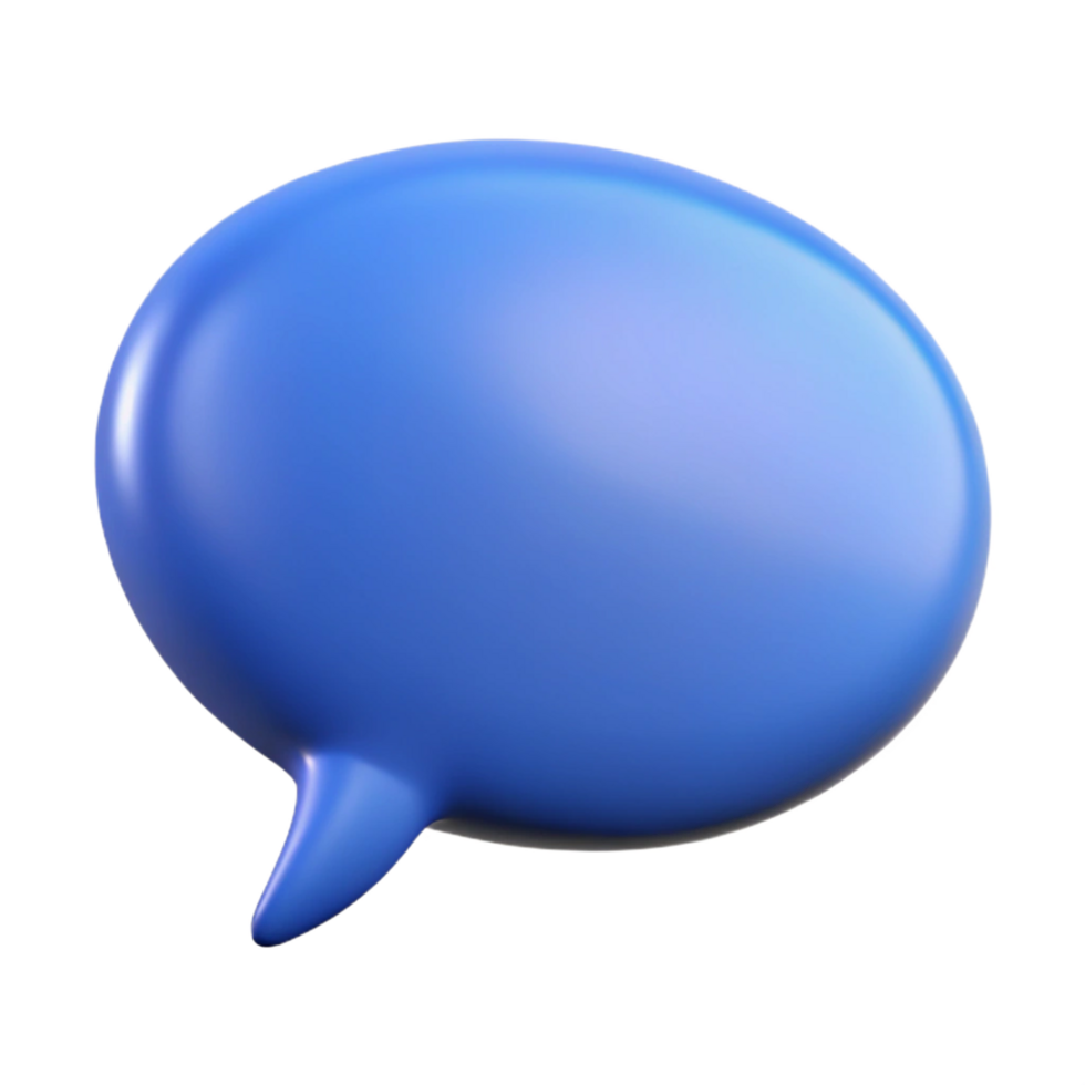 A 3D Render of a Glossy Blue Speech Bubble for Communication and Dialogue png