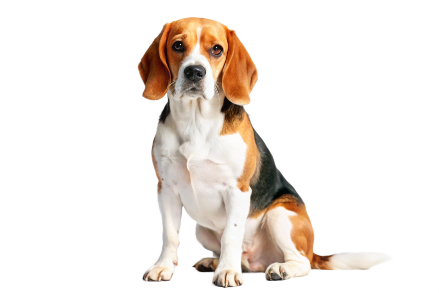 Adorable Beagle Dog Sitting on Black Background A Beautiful Tricolor Beagle Puppy Posing png