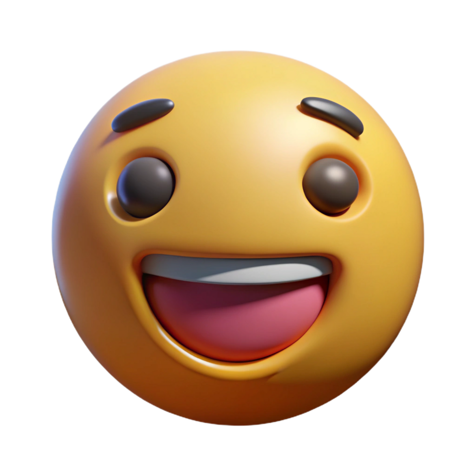 A 3D Render of a Happy Yellow Emoticon with a Big Smile and Open Mouth png