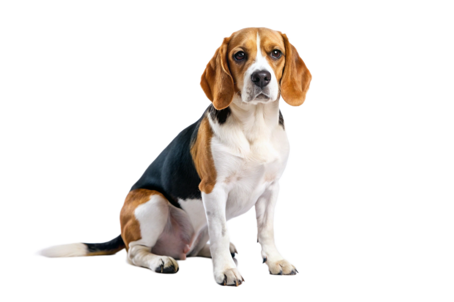 A beautiful Beagle dog sitting attentively on a black background png