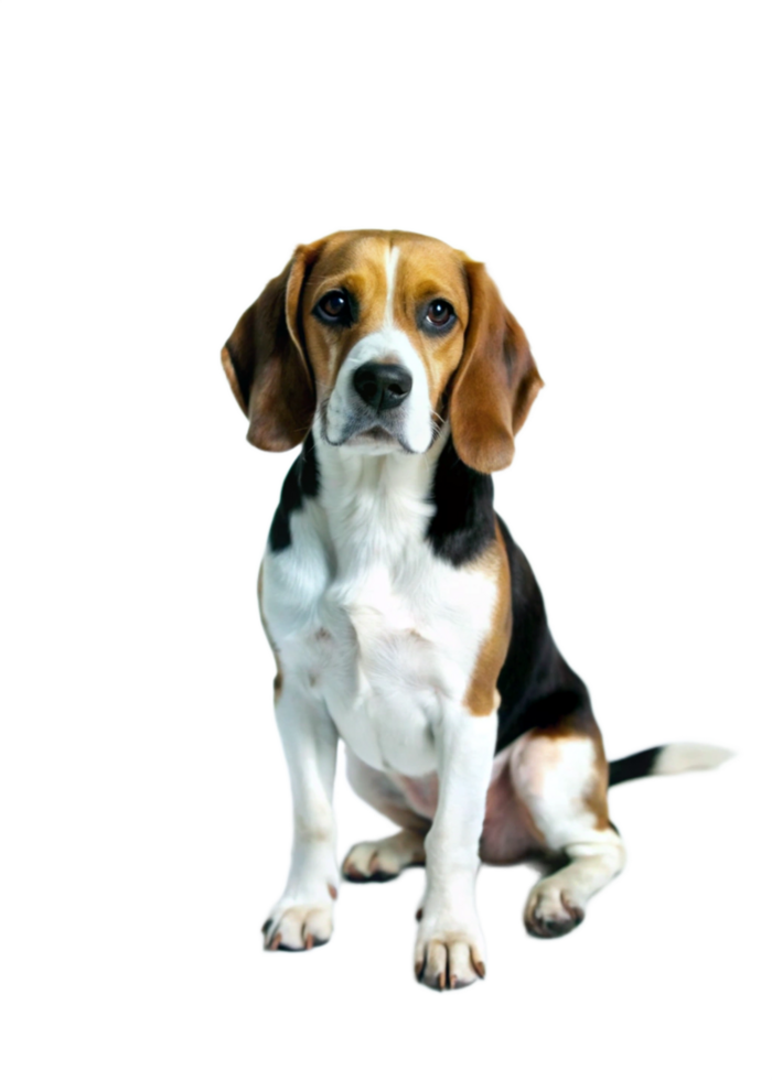 Adorable Beagle Puppy Sitting on Black Background Awaiting Commands png